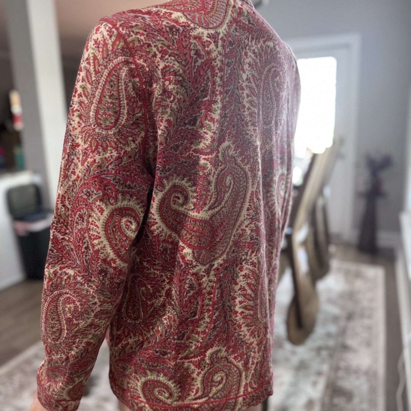 Lauren Ralph Lauren LRL Red Paisley Ruffle Blouse Women’s Large Cotton Top