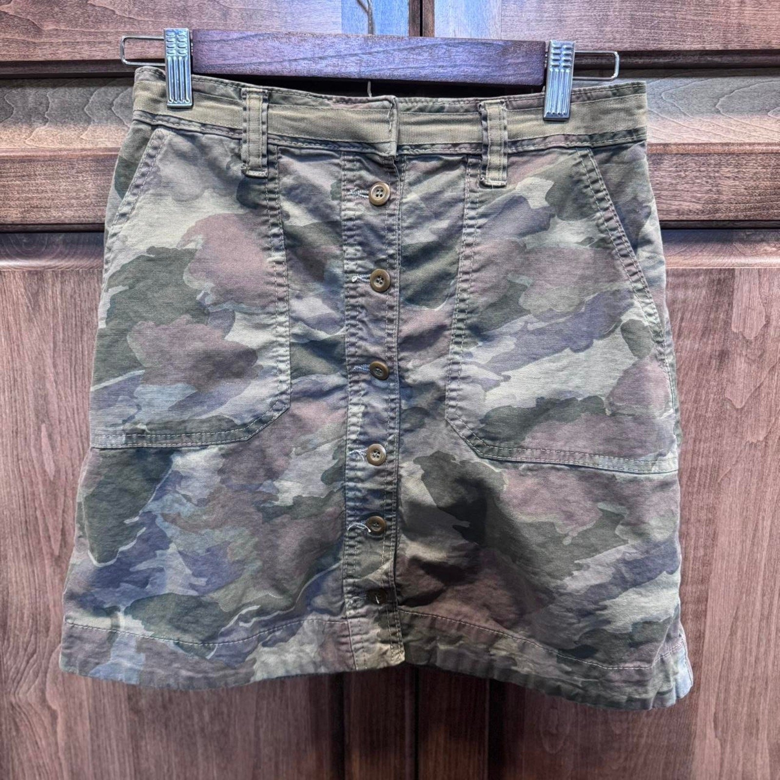 Anthropologie Camouflage Utility Button-Front Mini Skirt - Size 2/UK 6R