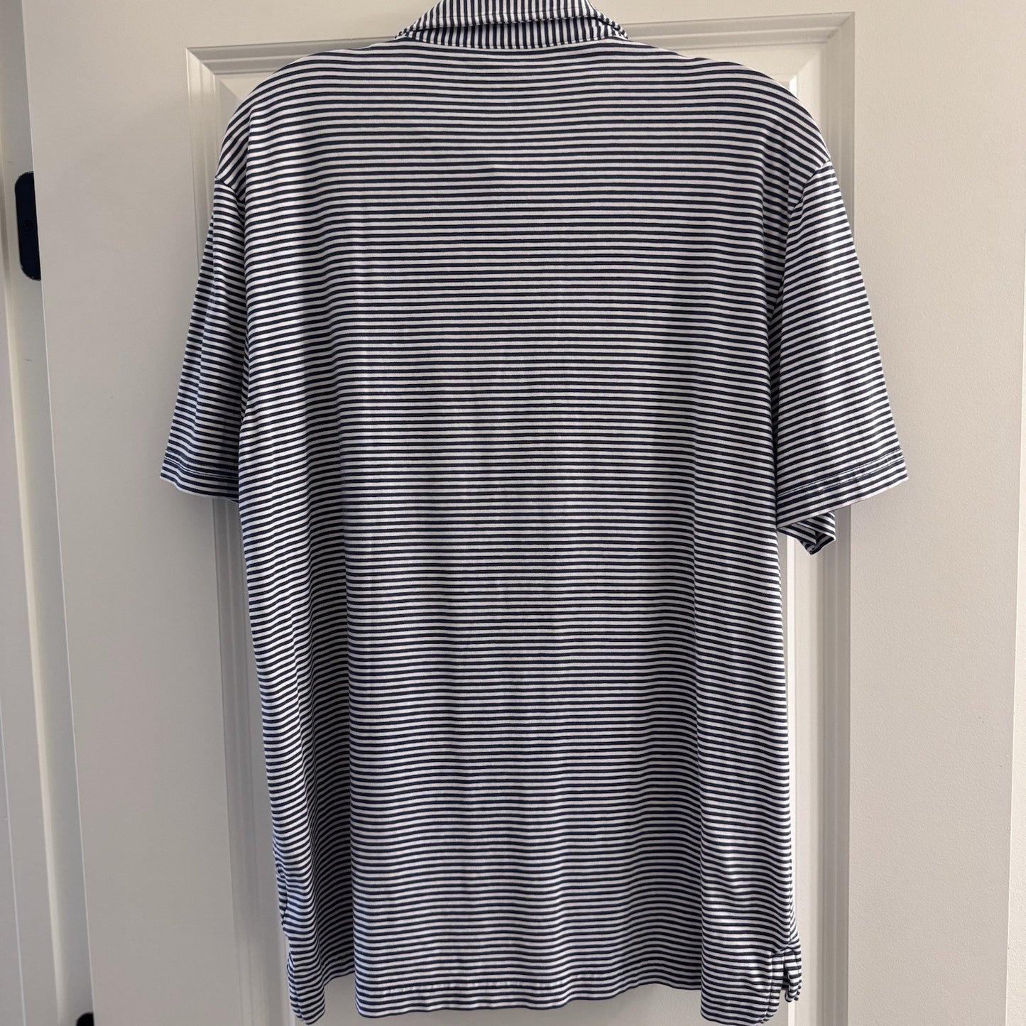 Peter Millar Striped Polo Shirt Men’s Medium Navy White Crown Logo Golf