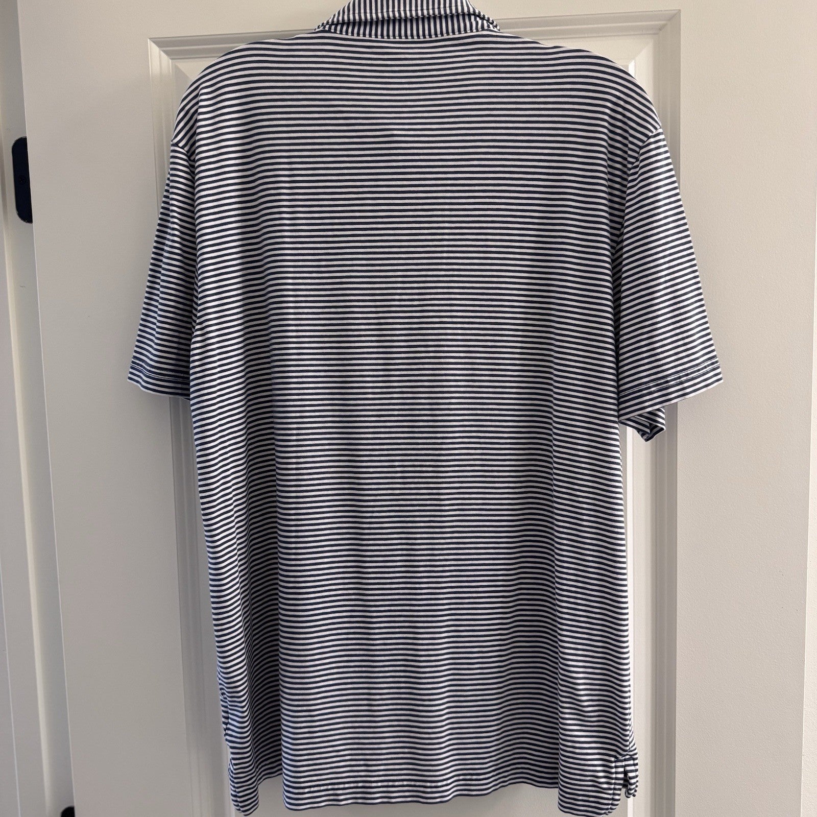 Peter Millar Striped Polo Shirt Men’s Medium Navy White Crown Logo Golf