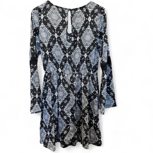 Charlotte Russe Boho Print Long Sleeve Mini Dress | M