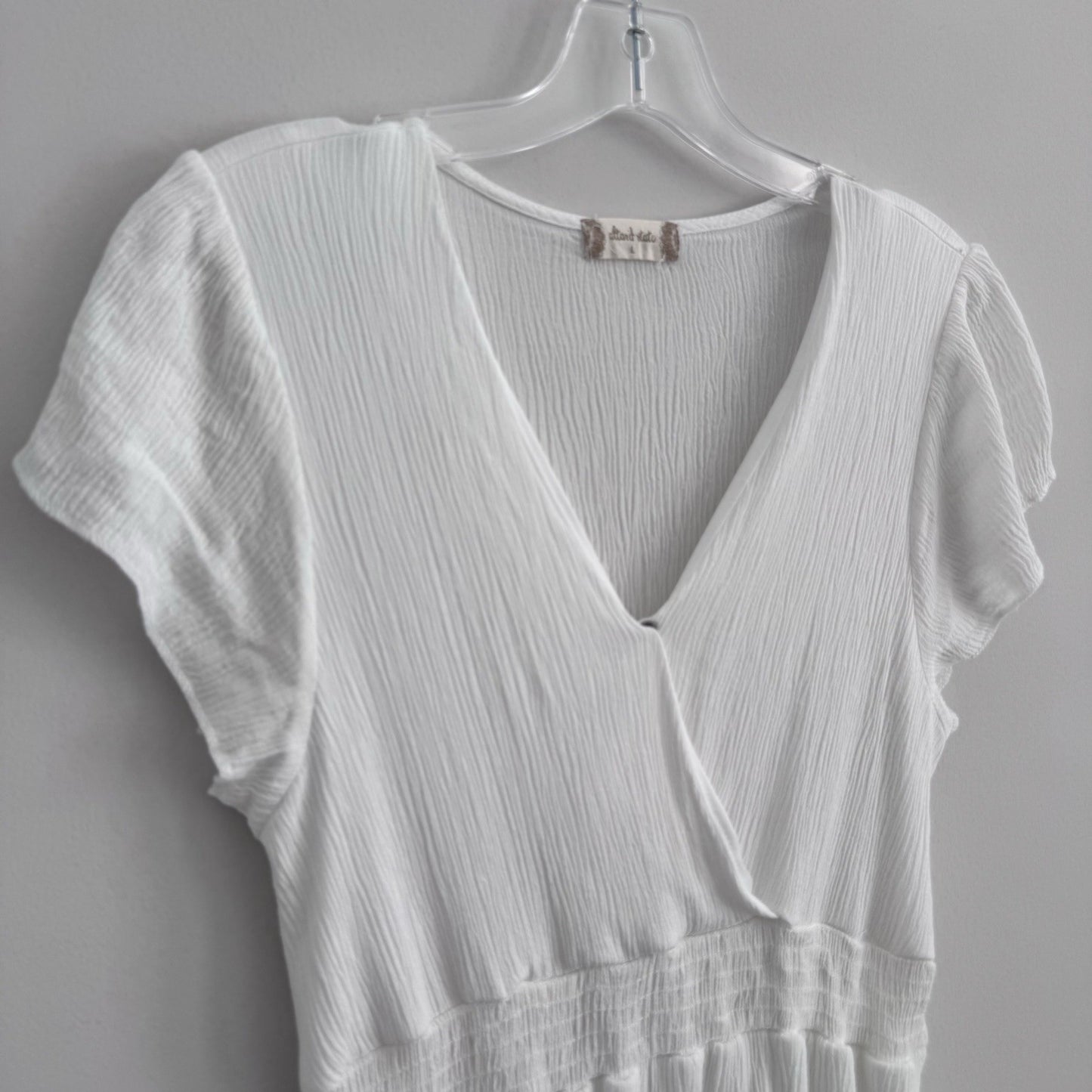 Altar’d State White Ruffle Tiered Dress L Surplice V Neck Boho