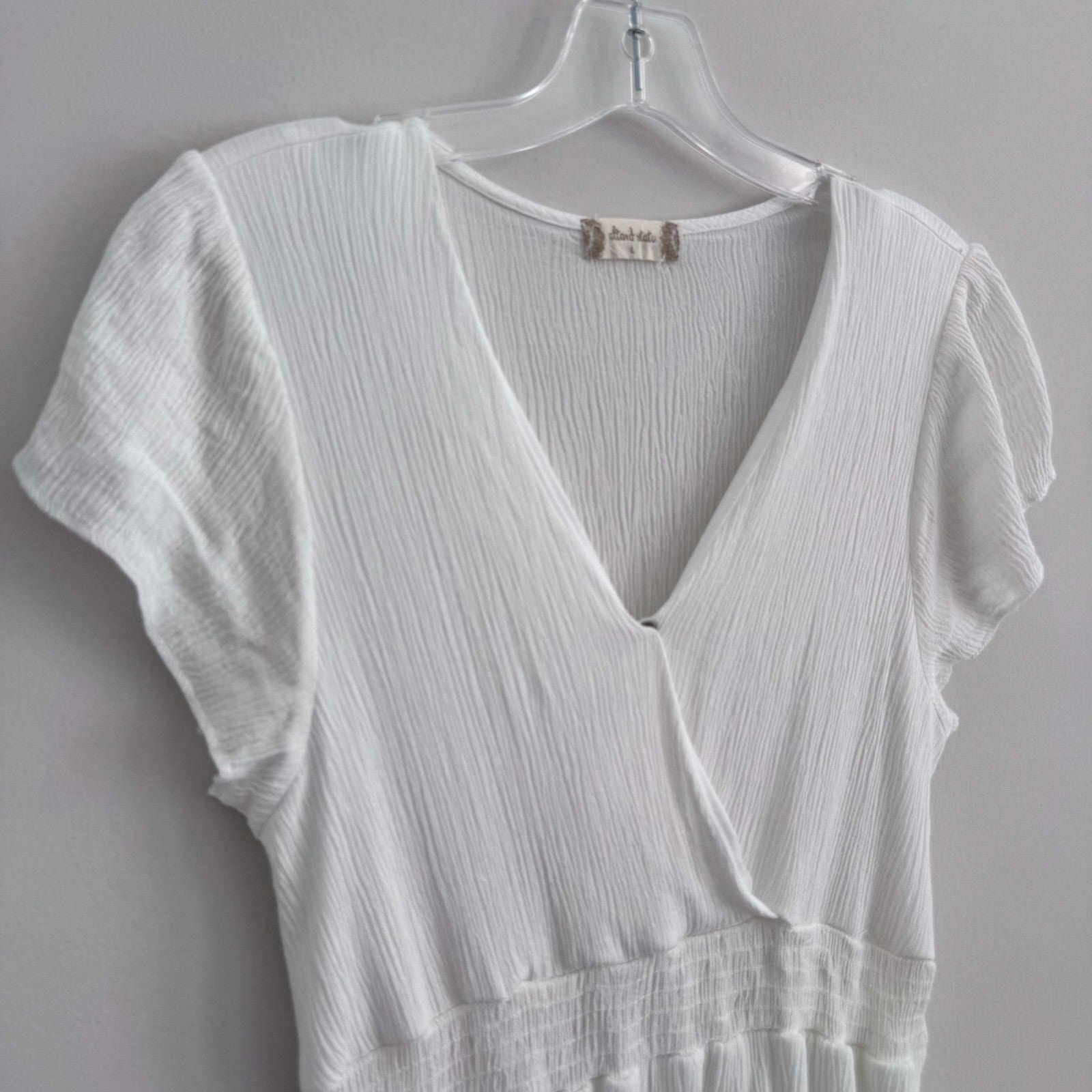 Altar’d State White Ruffle Tiered Dress L Surplice V Neck Boho