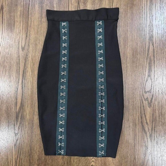 Wow Couture Black Bodycon Skirt - Hook & Eye Detail, Size M