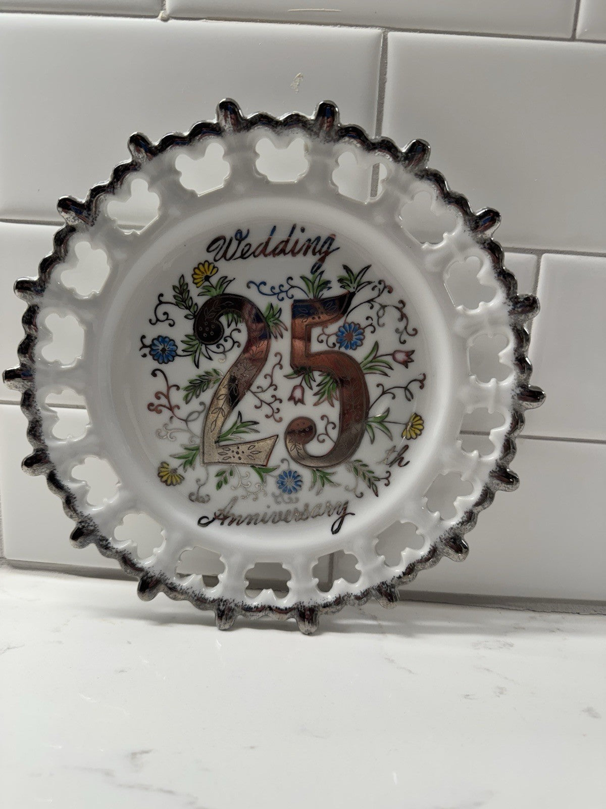 Vintage Norcrest Hand Painted 25th Wedding Anniversary Plate