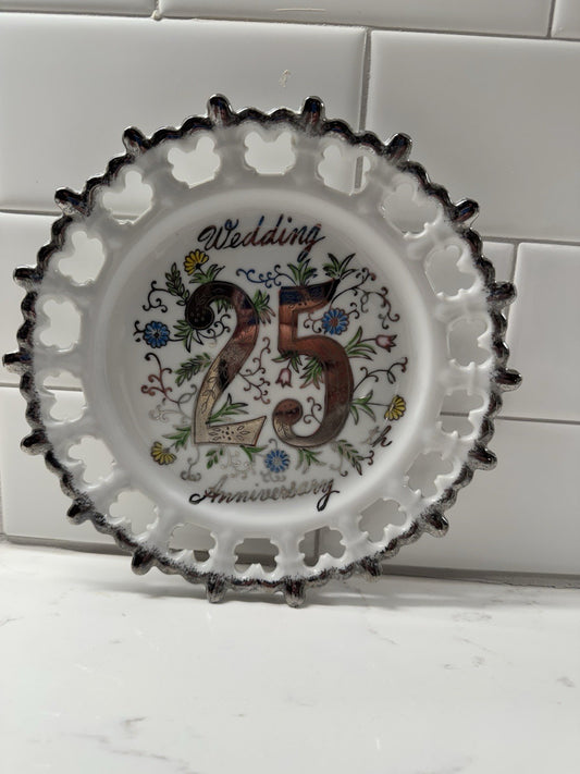 Vintage Norcrest Hand Painted 25th Wedding Anniversary Plate