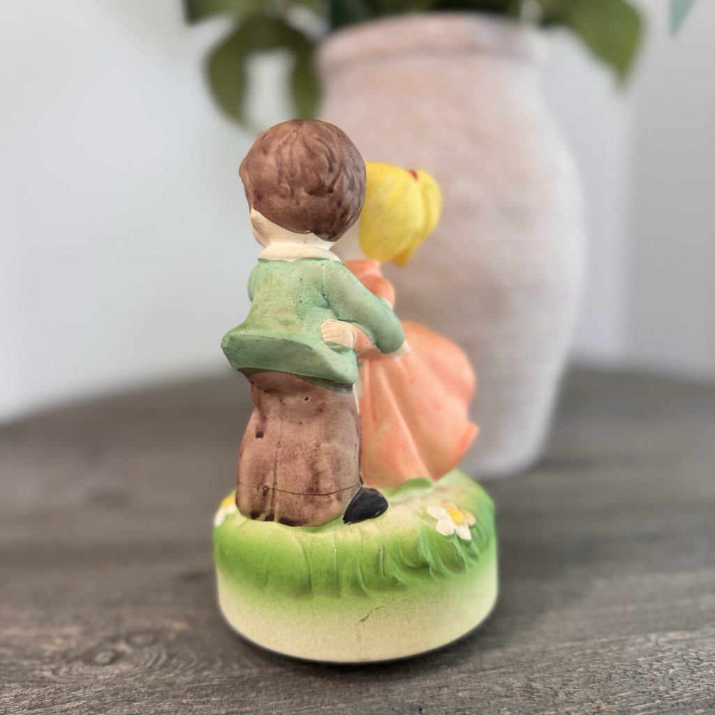 Vintage Musical Figurine Dancing Couple Blonde Girl Brown Hair Boy Made in Japan