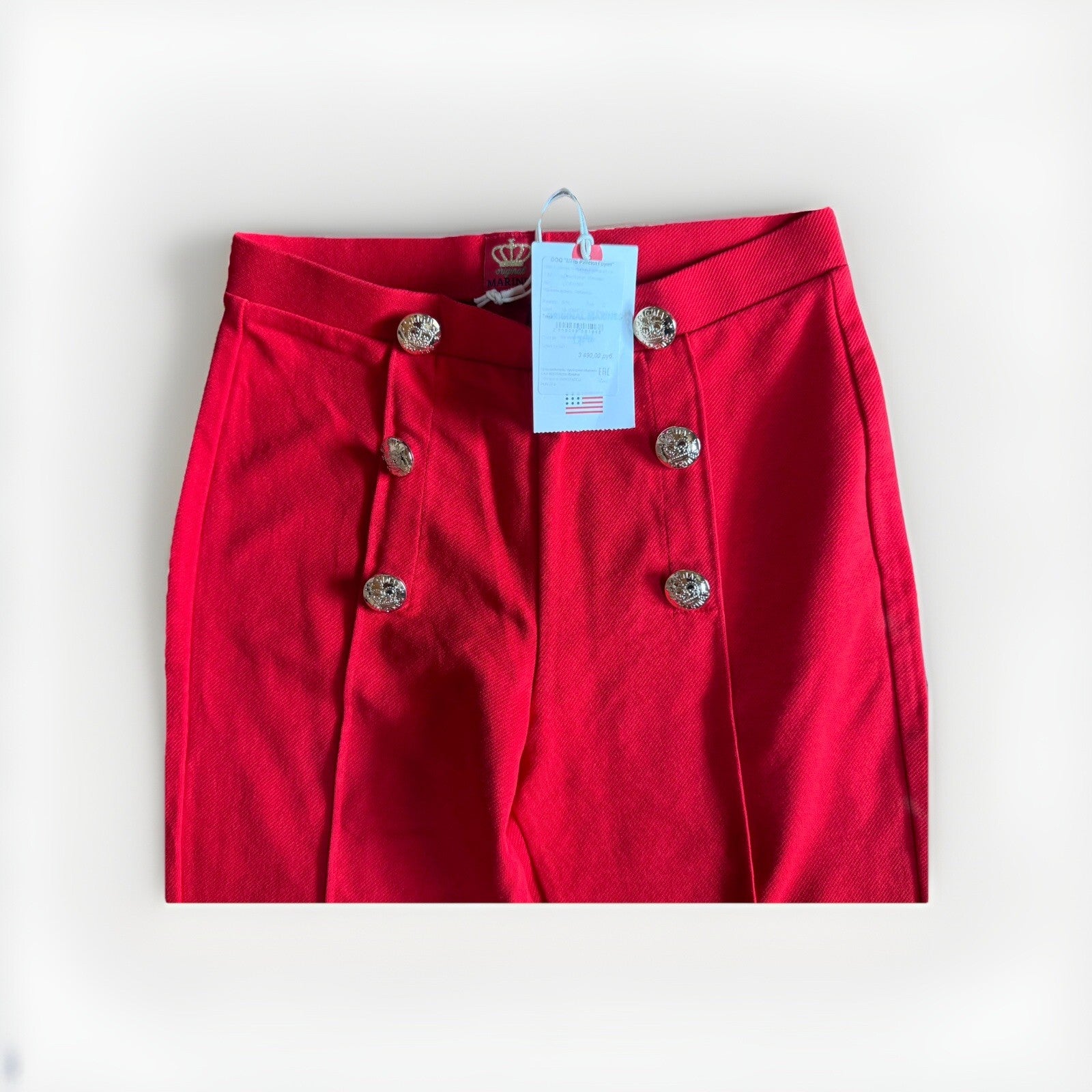 Original Marines Red Pants Size 9-10Y 140cm Gold Button Detail Italy Girls NWT