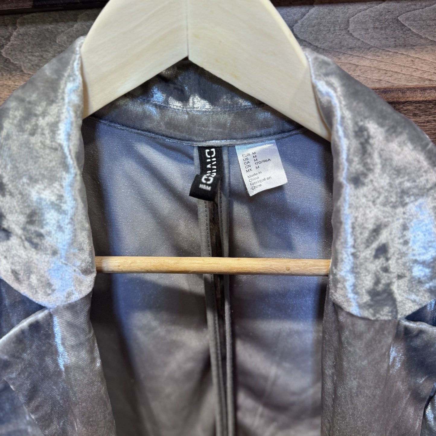 Divided by H&M Crushed Velvet Open Front Blazer Jacket Gray Silver Size Medium