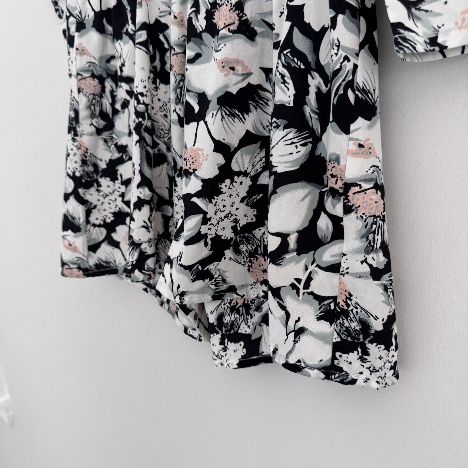 Boohoo Floral Wrap Romper US 8 Black White Pink Long Sleeve NWOT