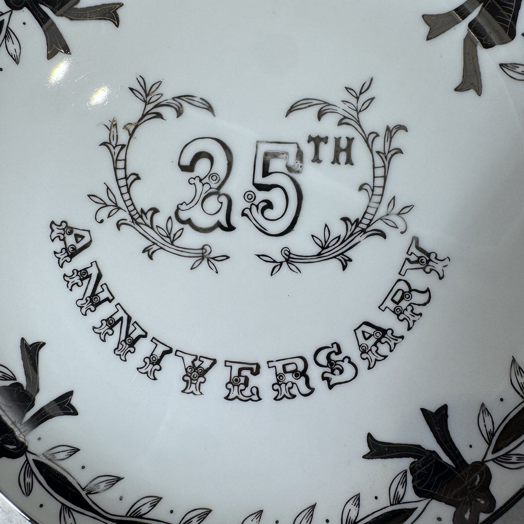 Lefton China 25th Anniversary Plate Black White Silver Wedding 10”