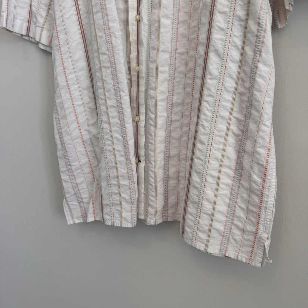 Y2K Tommy Hilfiger Men XXL Button Down Shirt Striped Short Sleeve 80s 2 Ply