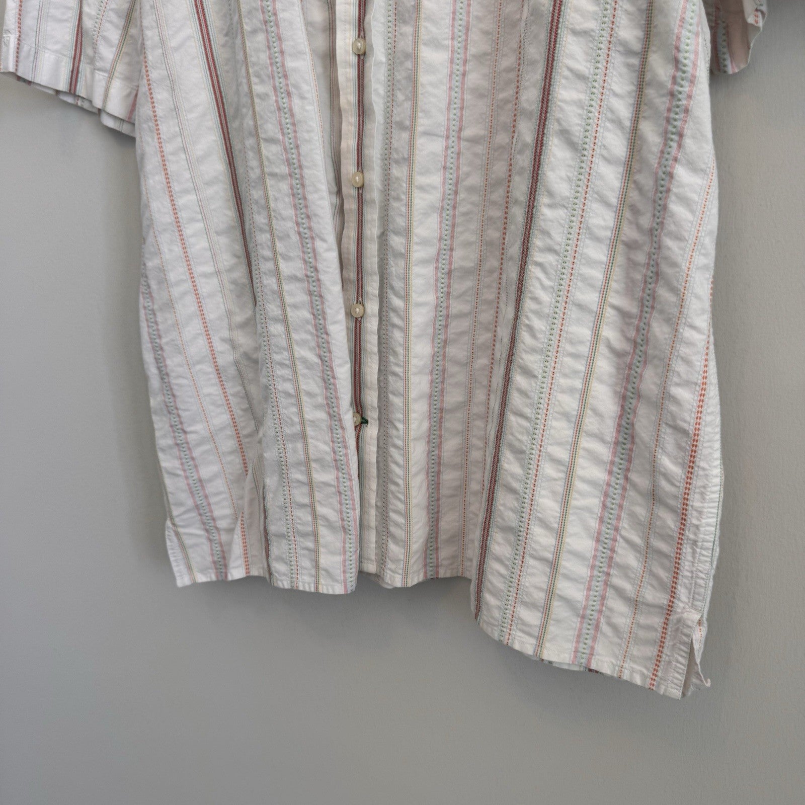 Y2K Tommy Hilfiger Men XXL Button Down Shirt Striped Short Sleeve 80s 2 Ply