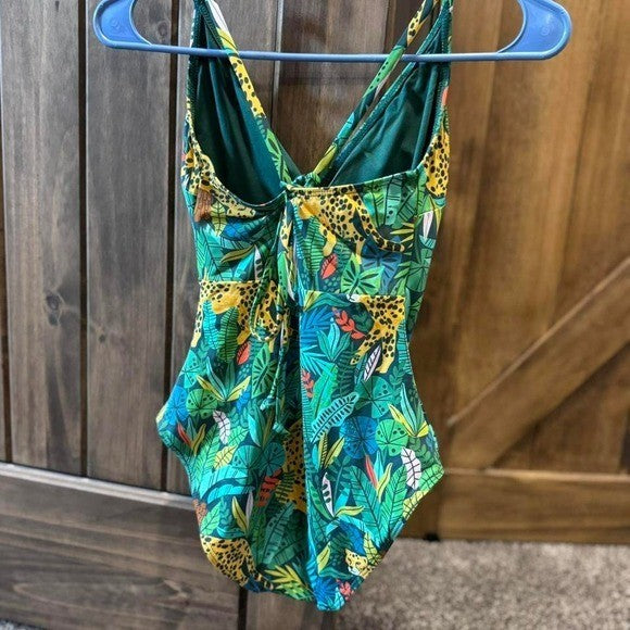 ISLAND OASIS GREEN MULTI PRINT ONE PIECE SWIMSUIT XS