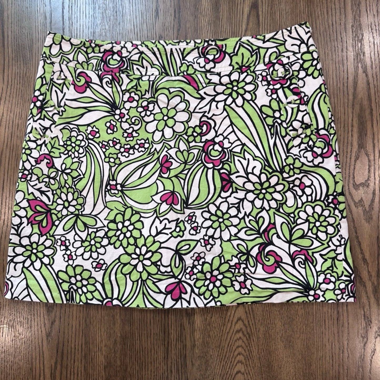 Liz Golf Women’s Floral Skort Size 14 Green Pink White Cotton Stretch