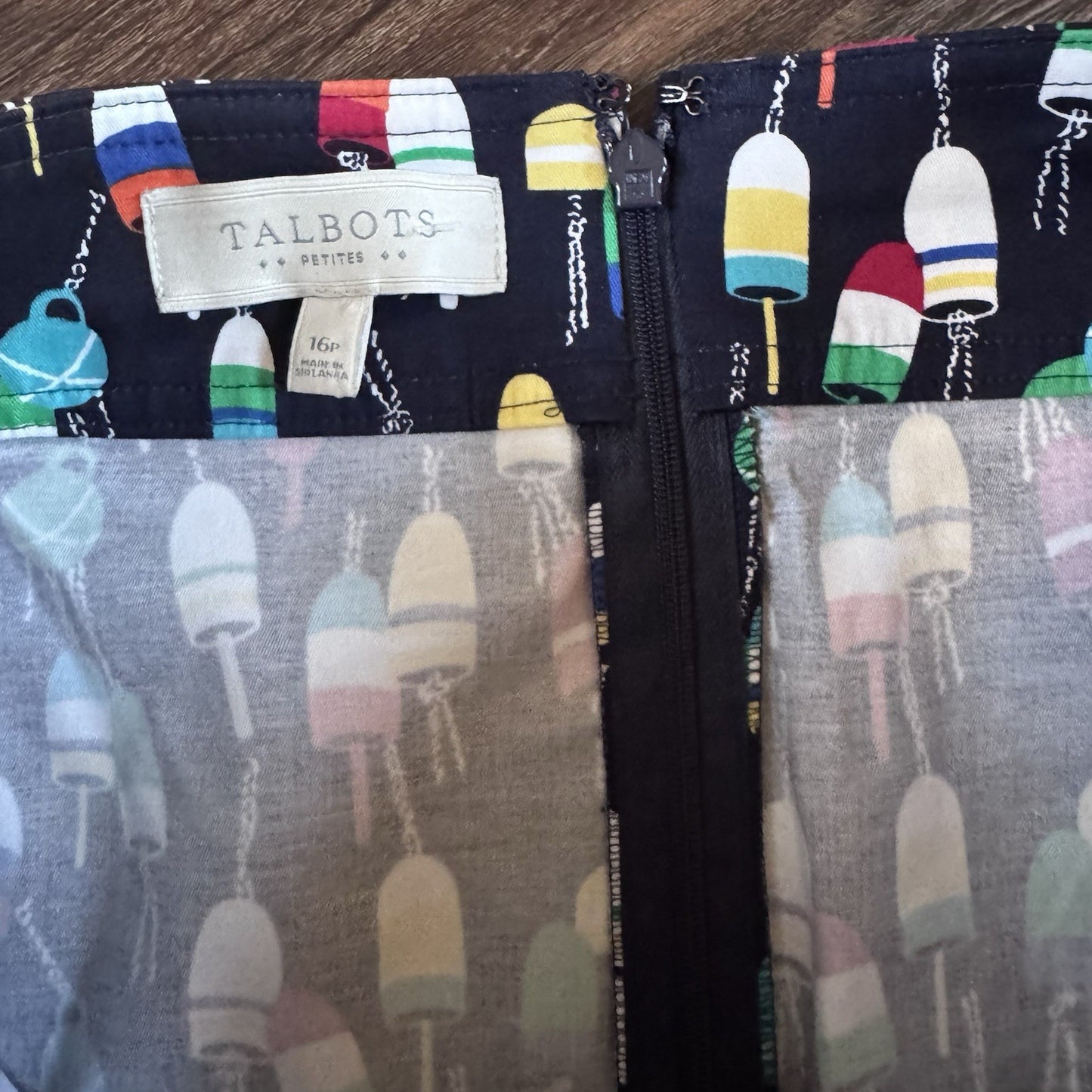 Talbots Petites Buoy Print Skirt Size 16P Nautical Coastal Cotton Blend
