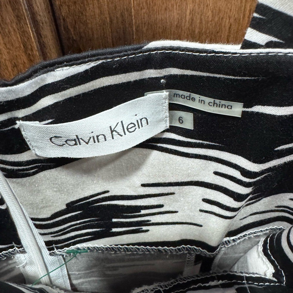 Calvin Klein Black & White Sheath Dress | Size 6 | Sleeveless Fitted Midi