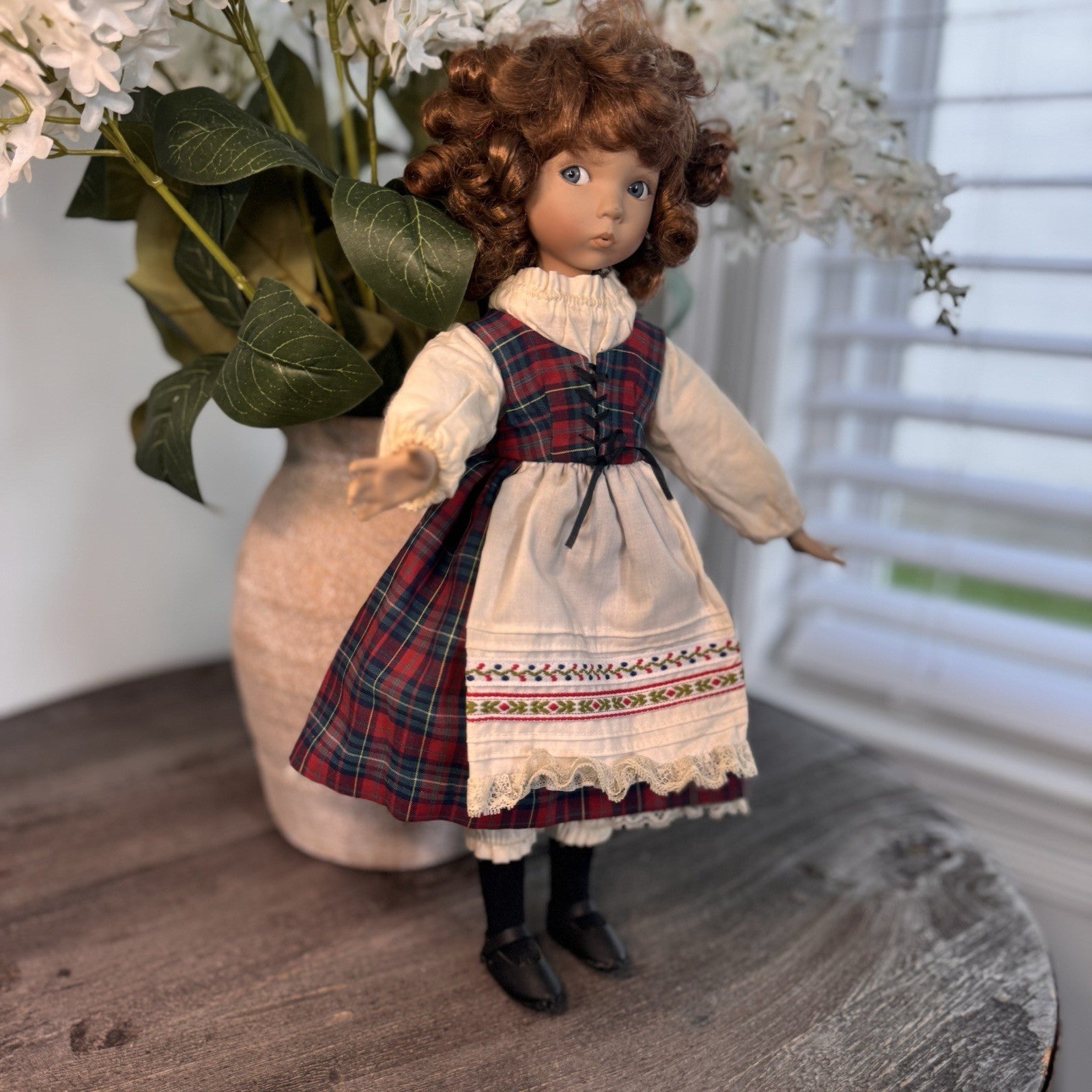 Lee Middleton Dianna Effner Porcelain Doll Vintage Plaid Tartan Dress 14"