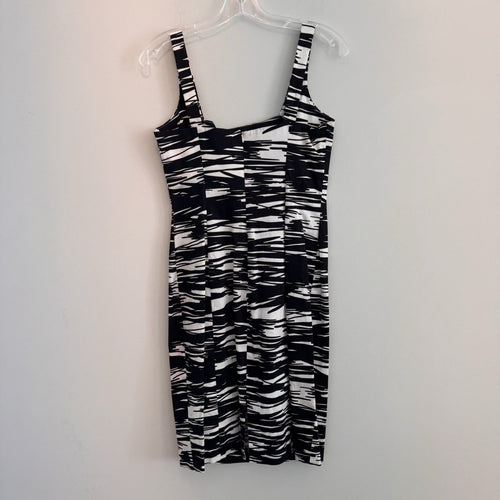 Calvin Klein Women 6 Sheath Dress Abstract Black White Brushstroke Cotton