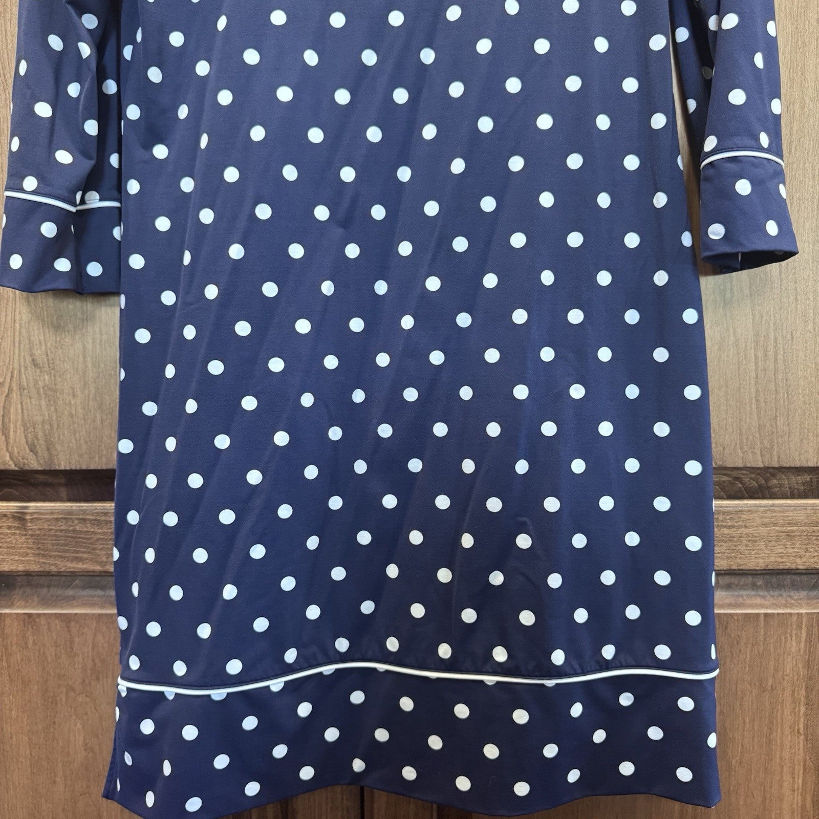 Lands End Dress Womens Small Blue Polka Dot 3/4 Sleeve Stretch Knee Length-1478*