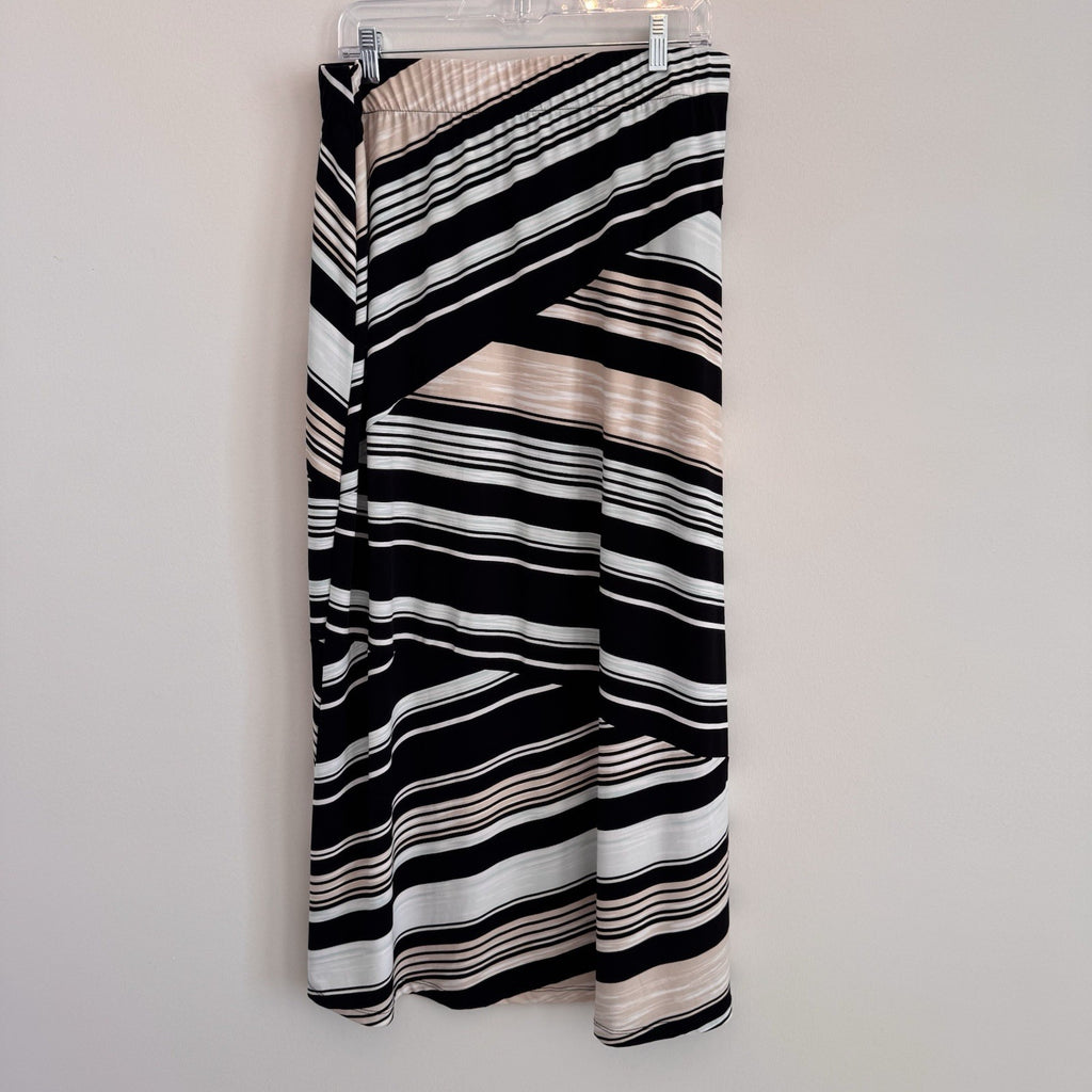 Chico’s Womens Striped Asymmetrical Long Skirt Size 2 Black Pink White