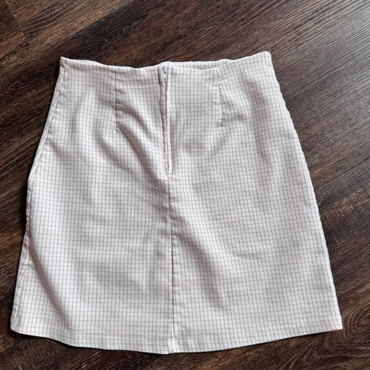 Altar'd State Size XS White/PinkGingham Checked Print Mini Skirt