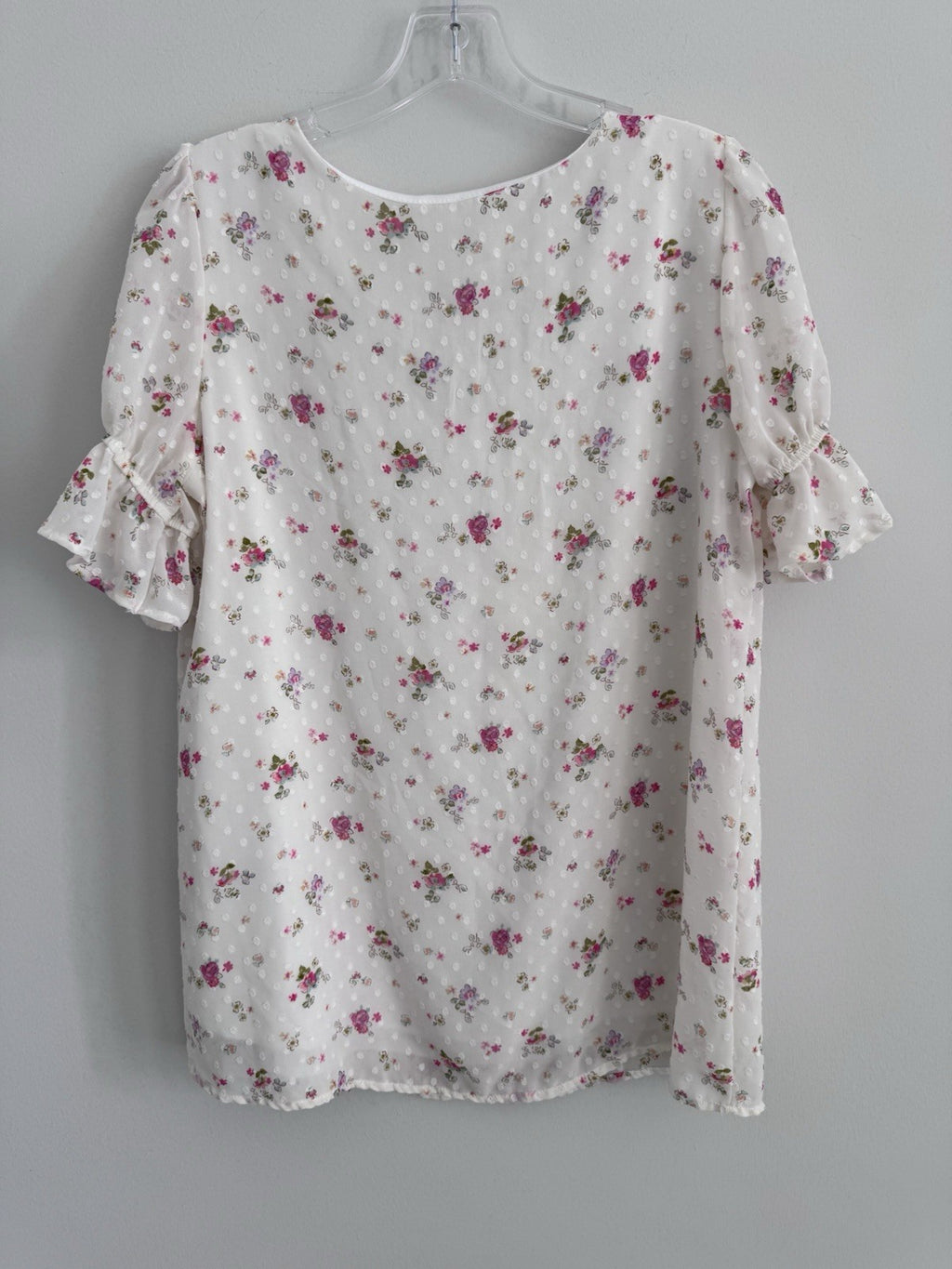 Reborn J Floral Swiss Dot Blouse Small Ivory Ruffle Sleeve