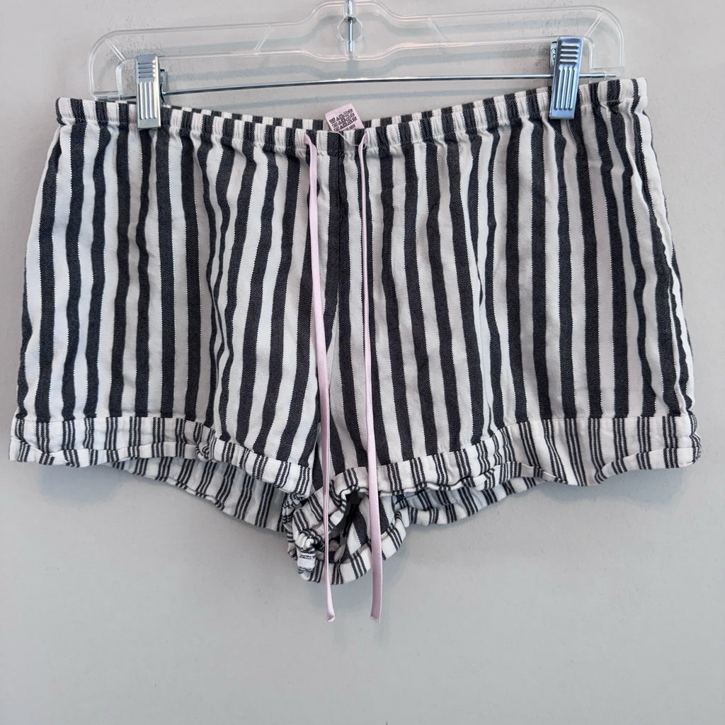 Victoria's Secret Pajama Shorts Silver Metallic Stripe Black White Lounge Medium