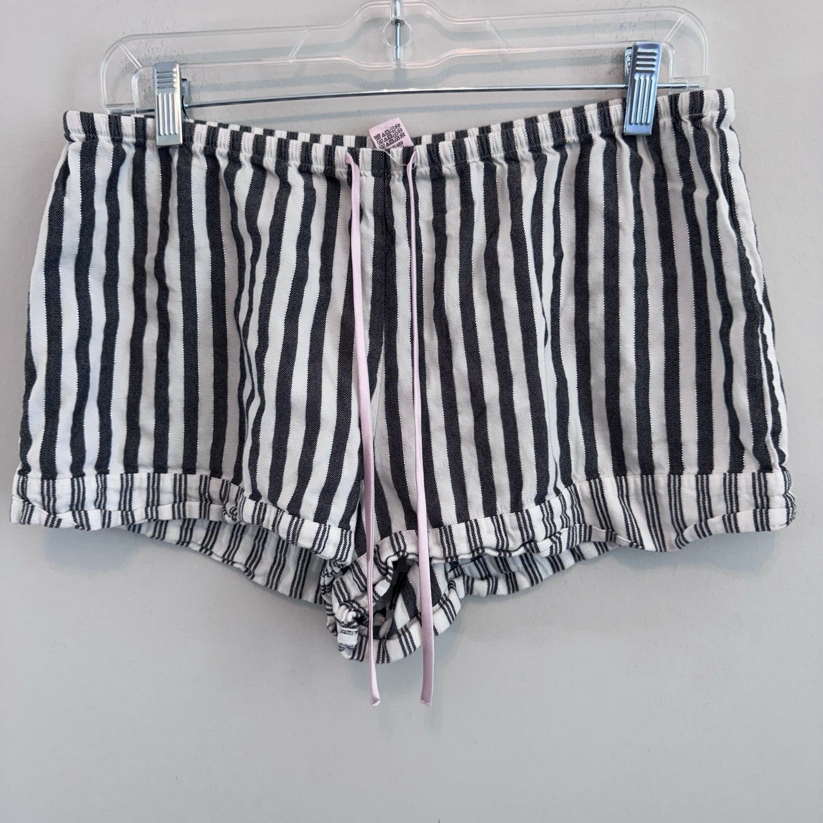 Victoria's Secret Pajama Shorts Silver Metallic Stripe Black White Lounge Medium