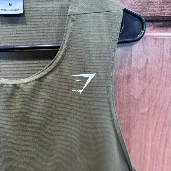 Gymshark Men's Muscle Tank Top Size M Olive Green Sleeveless Workout Shirt