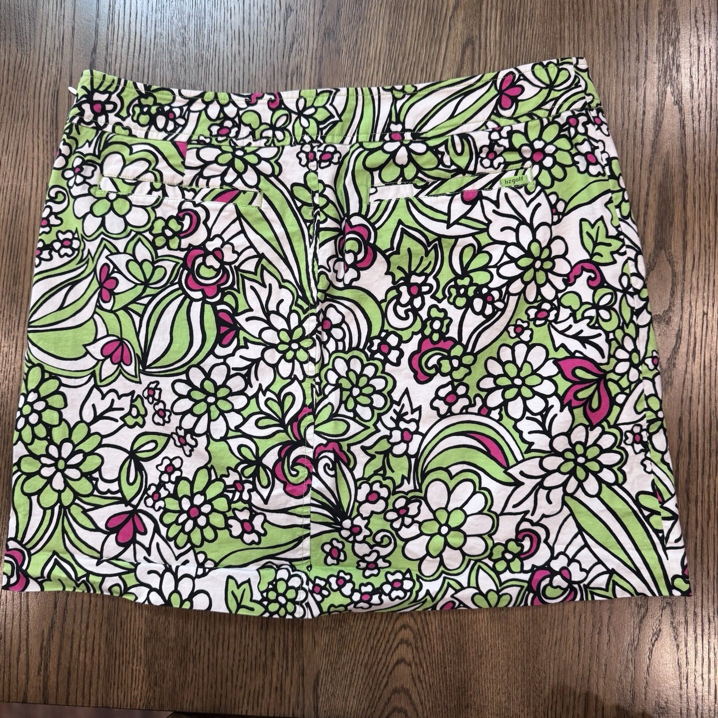 Liz Golf Women’s Floral Skort Size 14 Green Pink White Cotton Stretch