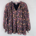 Entro Floral Boho Blouse Women’s Large Lined Peasant Top Pink Black