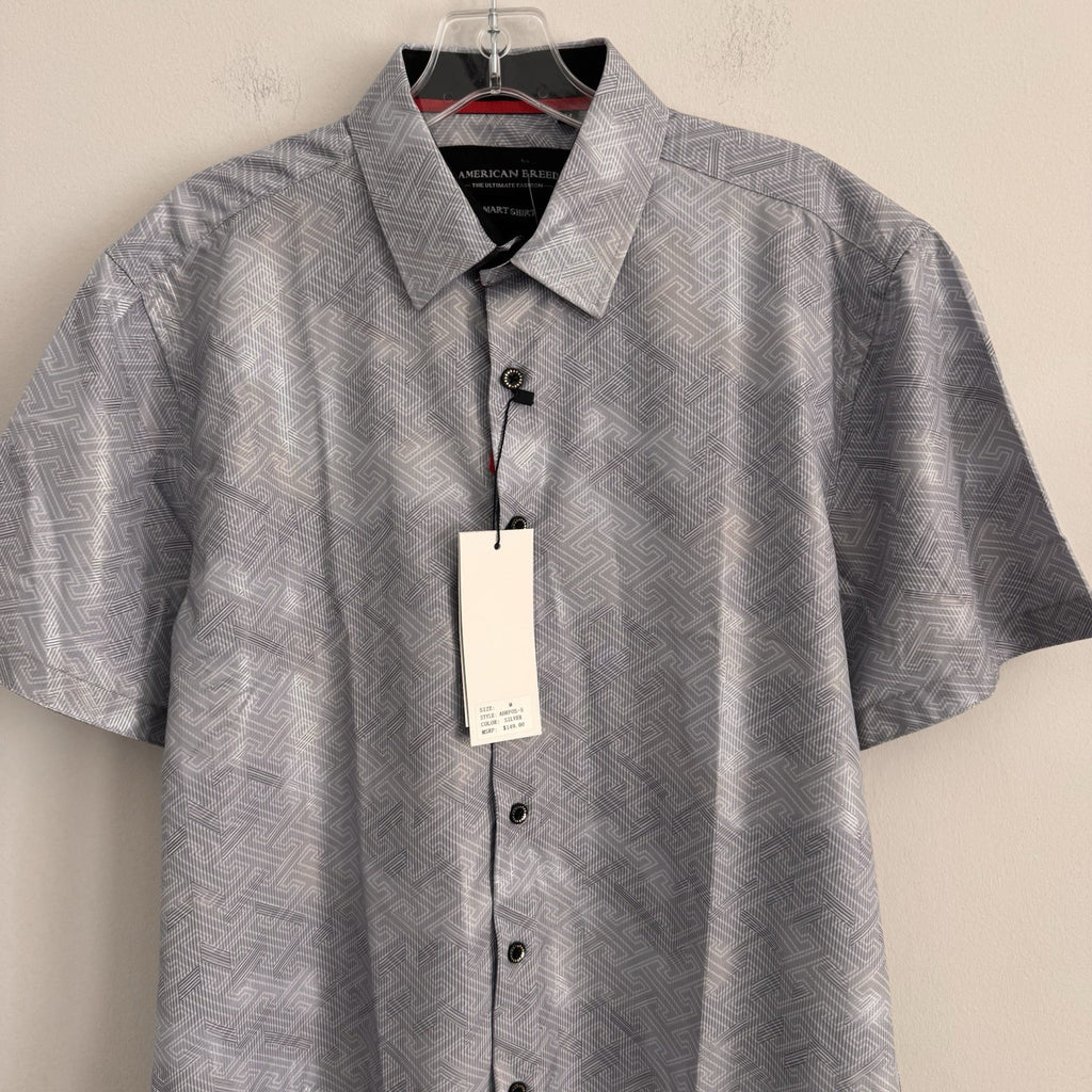 American Breed Smart Shirt Mens Medium Silver Metallic Geometric ss NWT