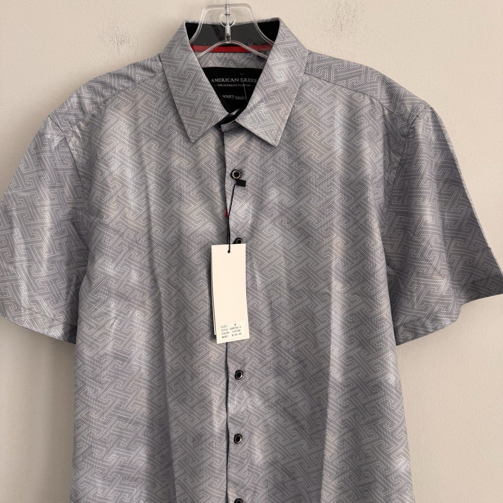 American Breed Smart Shirt Mens Medium Silver Metallic Geometric ss NWT