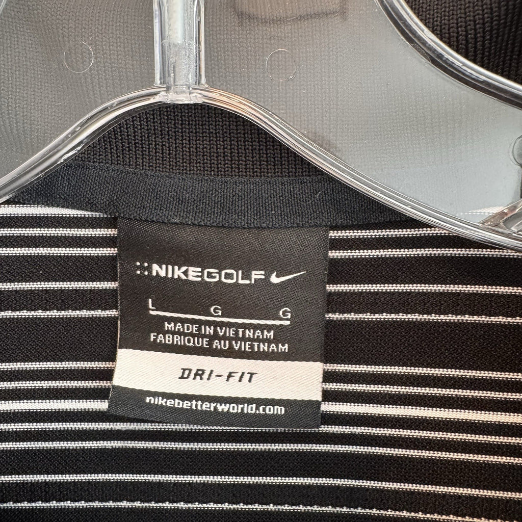 Nike Golf Dri Fit Polo Shirt Mens Large Black White Striped Swoosh Golf