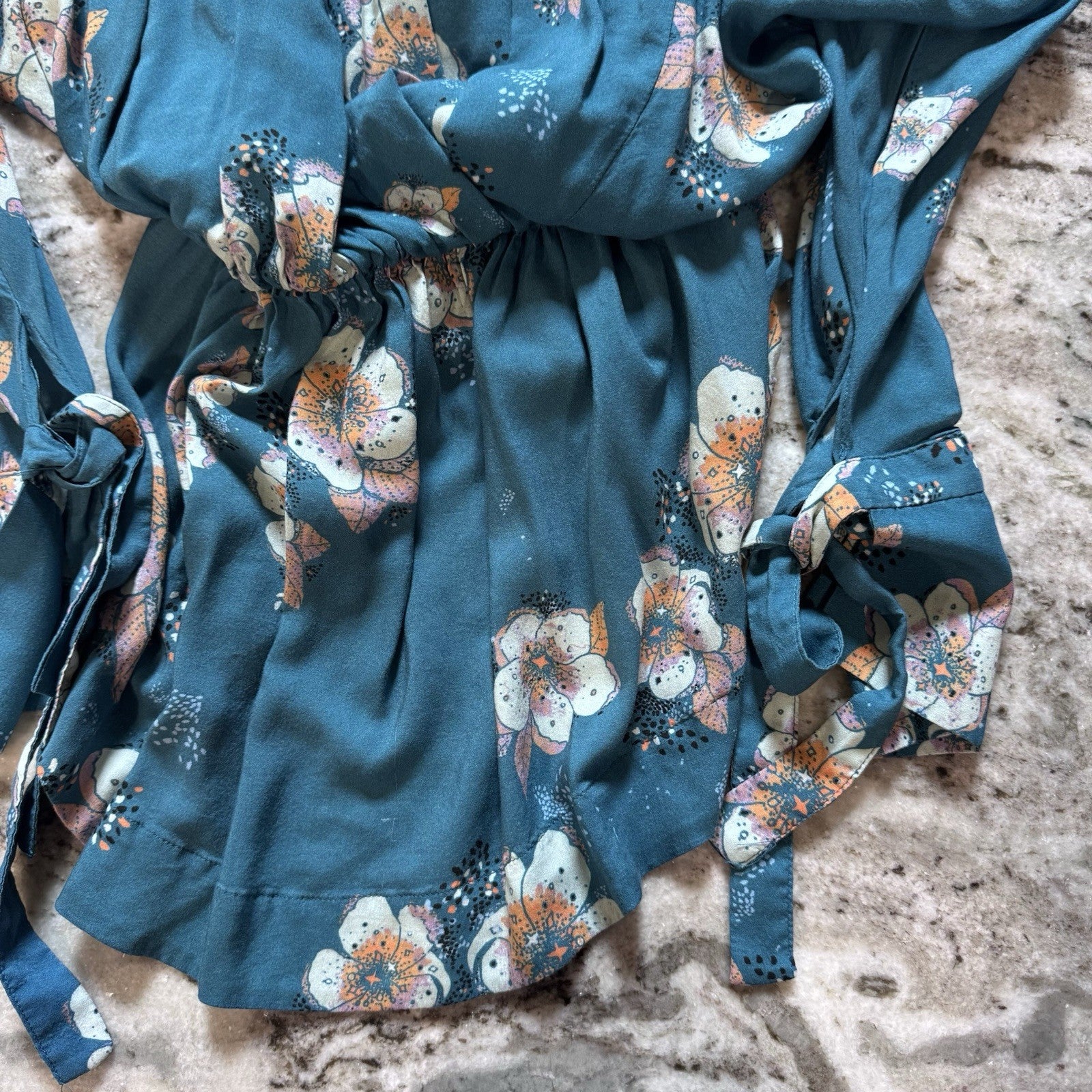 Urban Outfitters Blue Floral Wrap Romper | XS | Bell Sleeves Boho