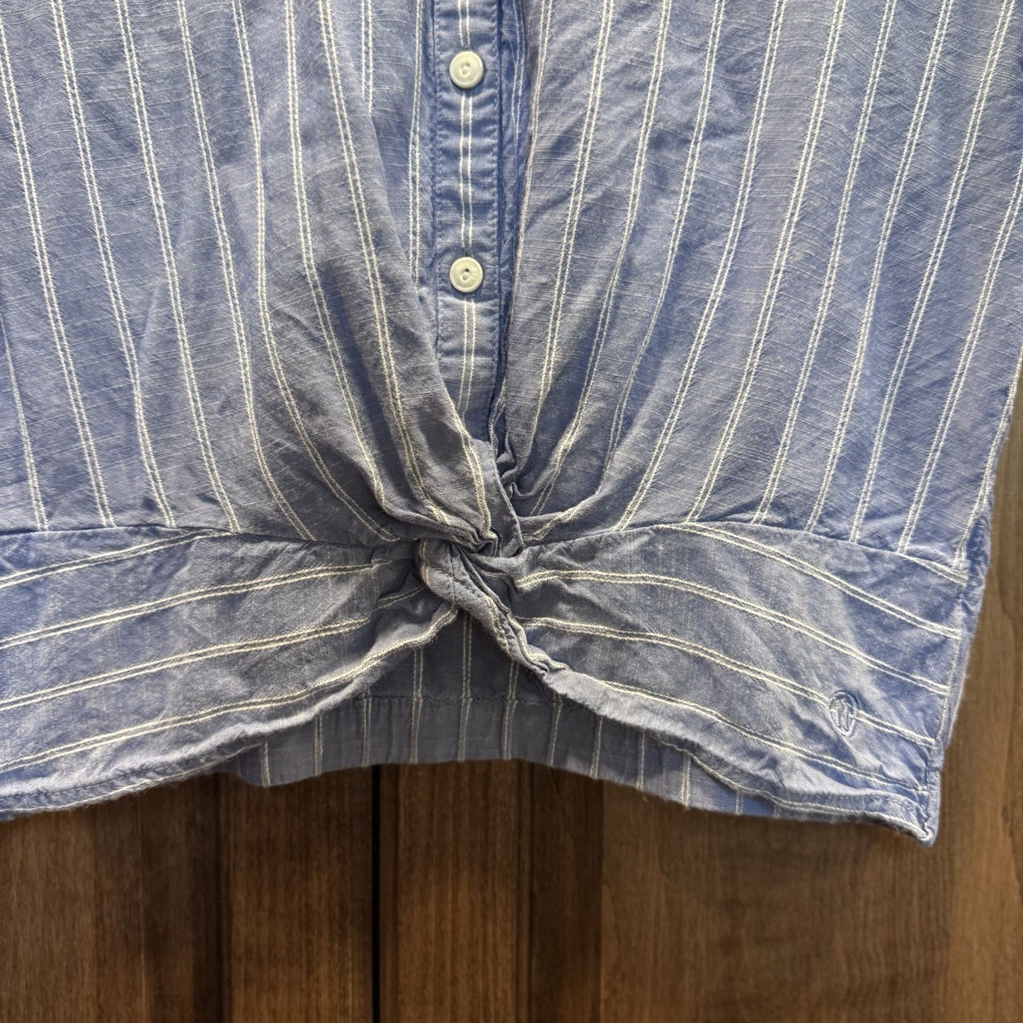 Nautica Jeans Co. Women’s Striped Tie Front Button Shirt Small Blue Casual Top