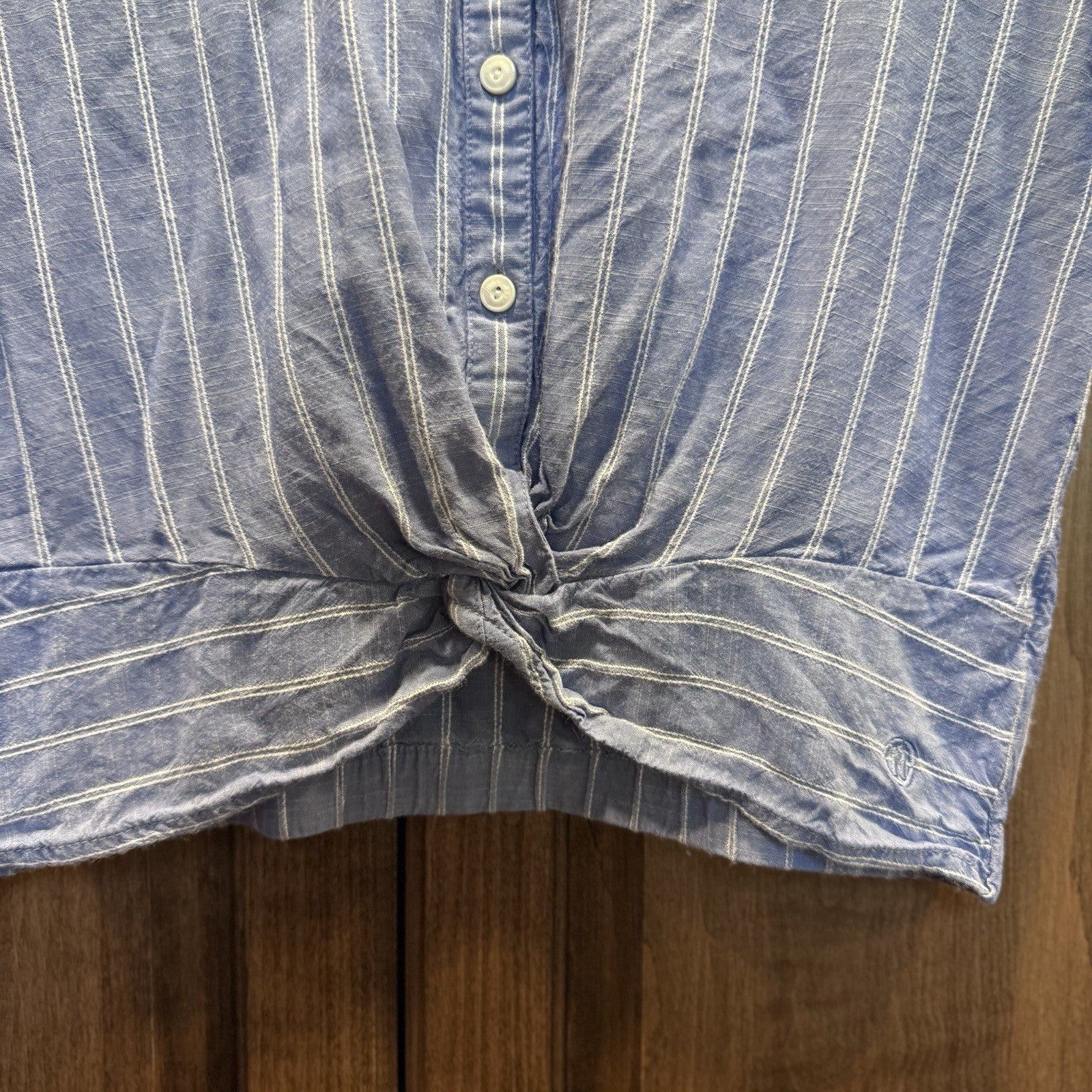 Nautica Jeans Co. Women’s Striped Tie Front Button Shirt Small Blue Casual Top