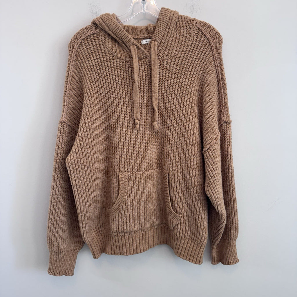 American Eagle Hooded Chunky Knit Sweater Hoodie Tan Beige Oversized M Women’s