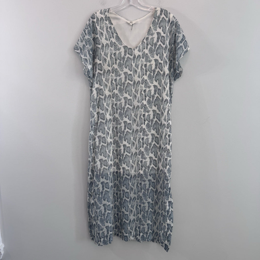 Entro Leopard Print Midi Dress Women’s Large Blue White Lined  Boho