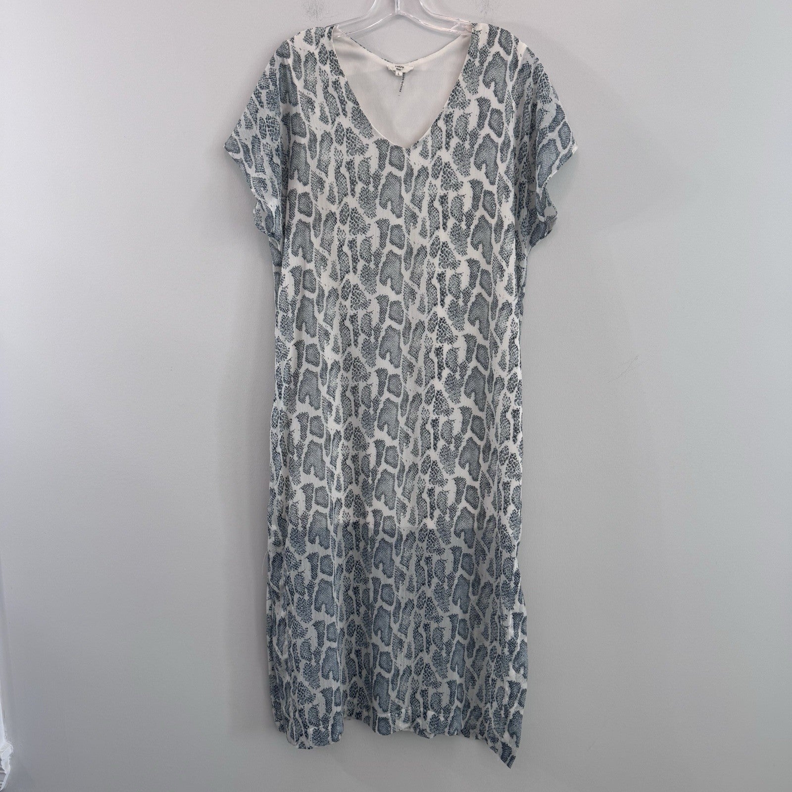 Entro Leopard Print Midi Dress Women’s Large Blue White Lined  Boho