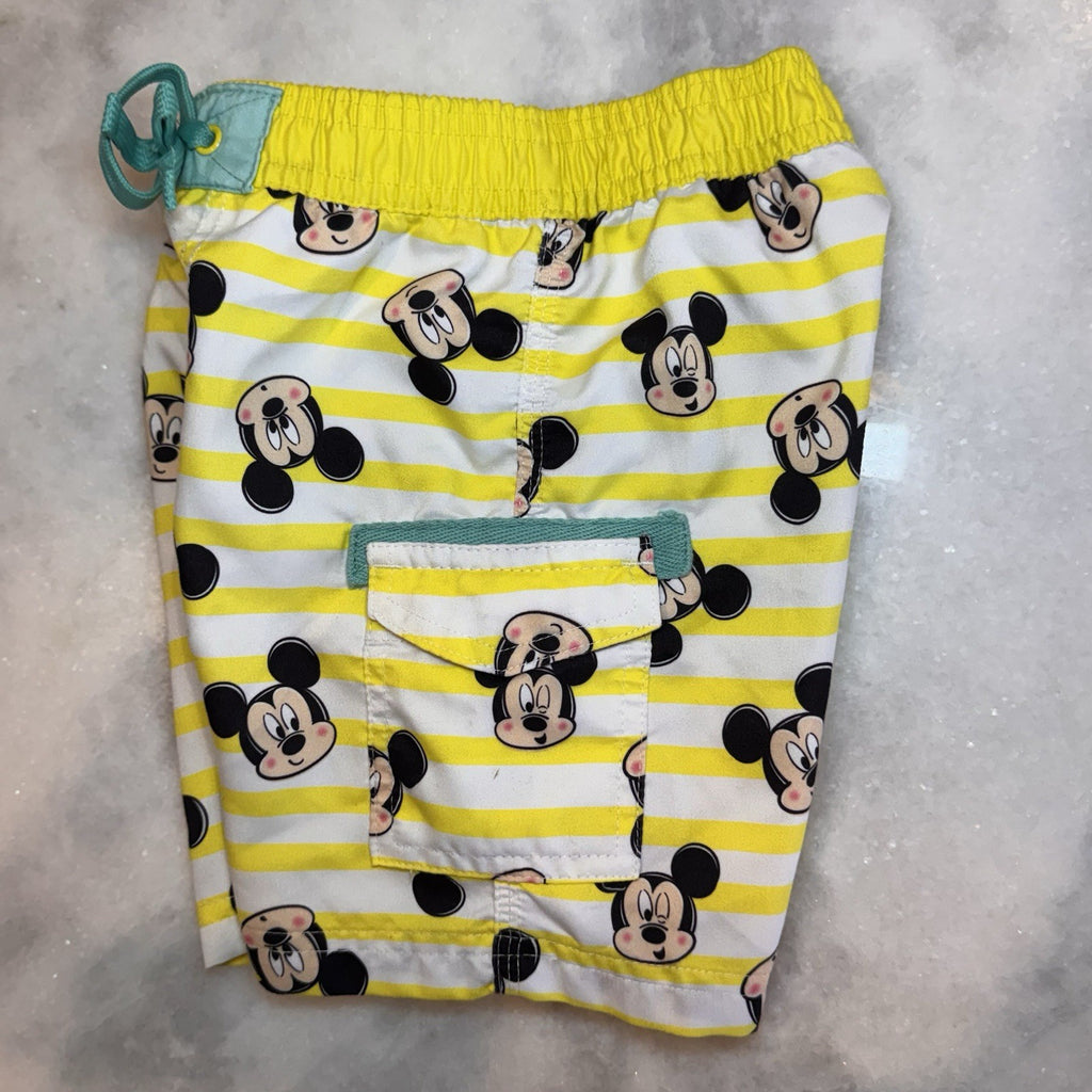 Disney Baby Mickey Mouse Swim Trunks 18-24M Yellow White Stripe Board Shorts L