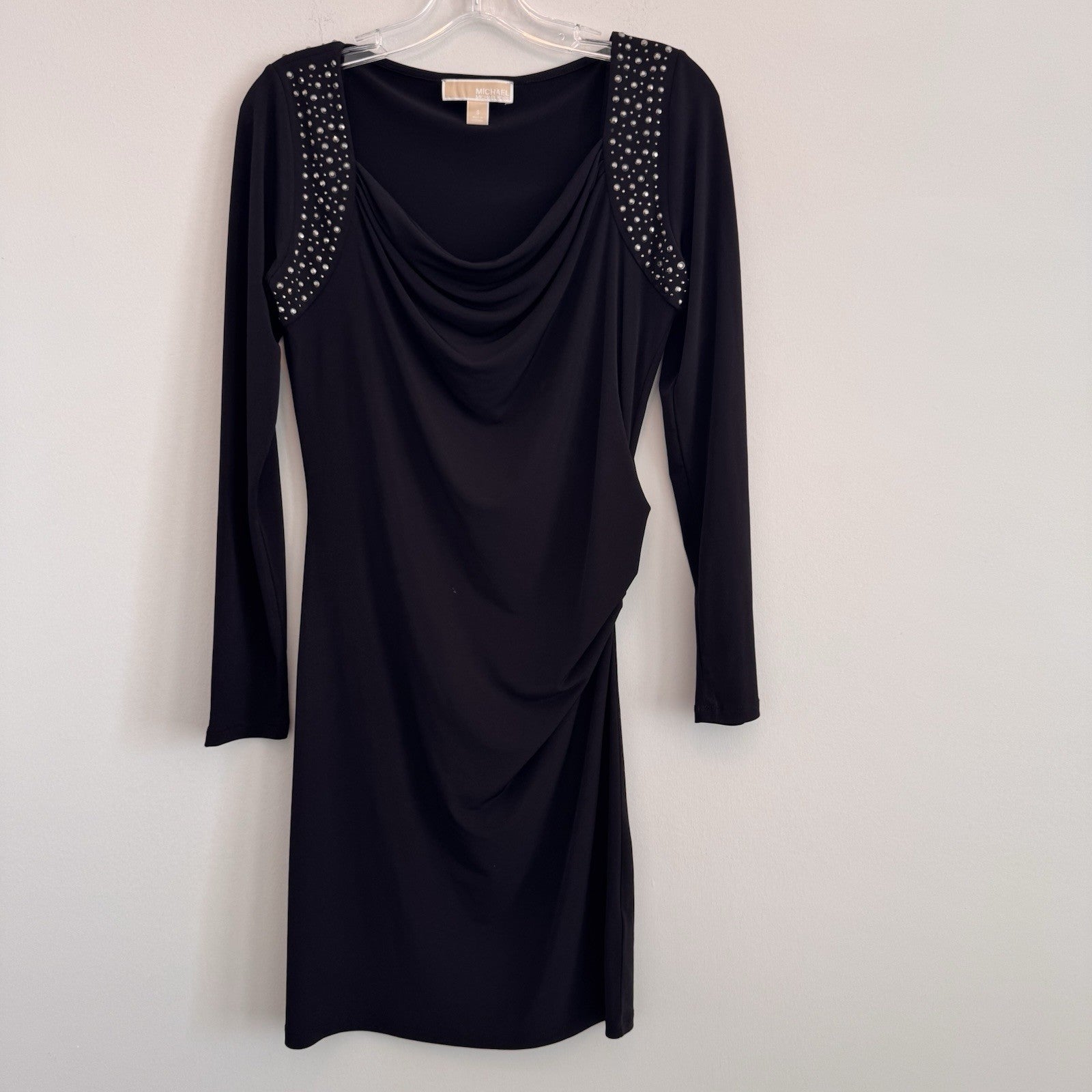 Michael Kors Studded Shoulder Drape Neck Dress Black Size Small