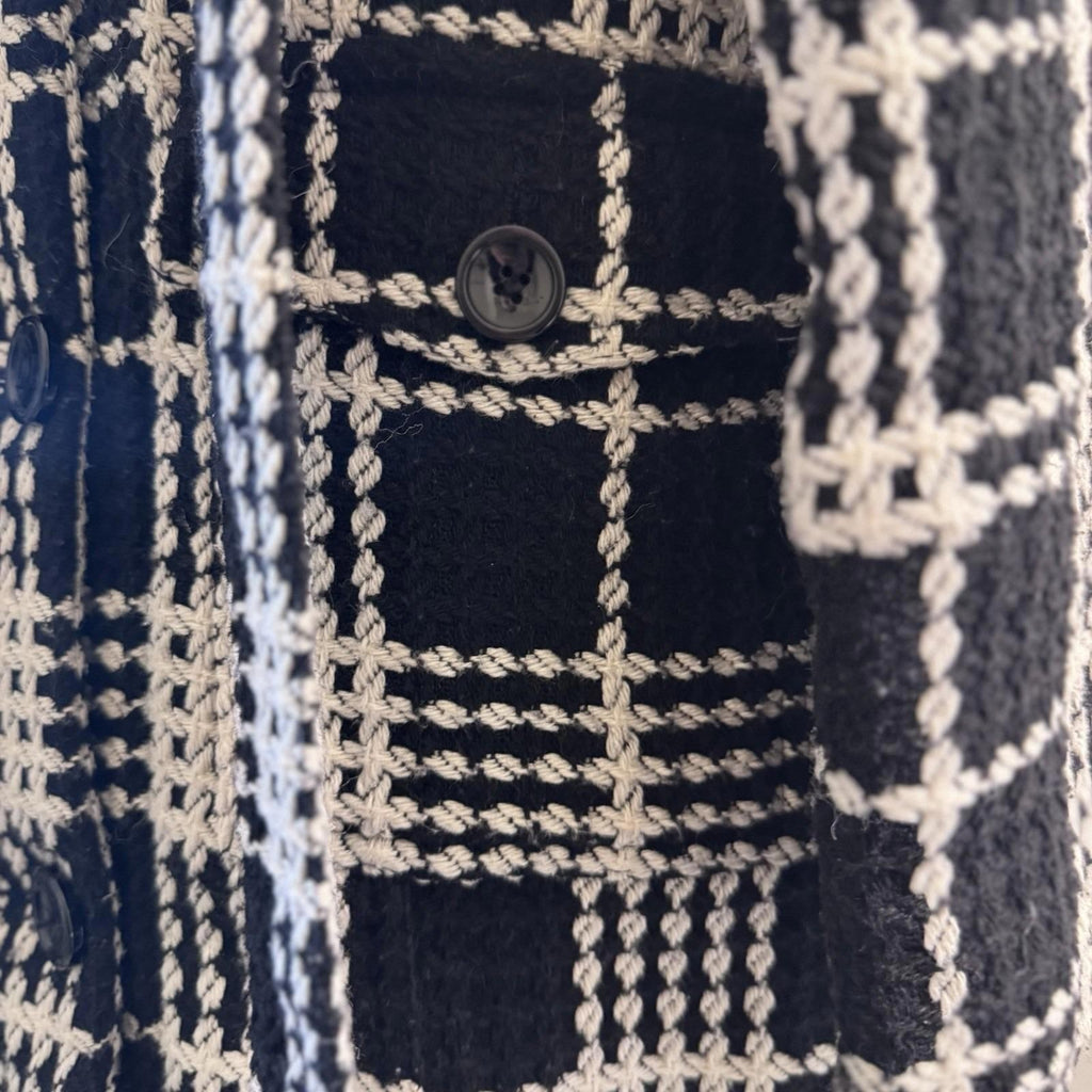 Y2K Body Central Plaid Wool Blend Coat Jacket L Black White Belted Vintage Loop