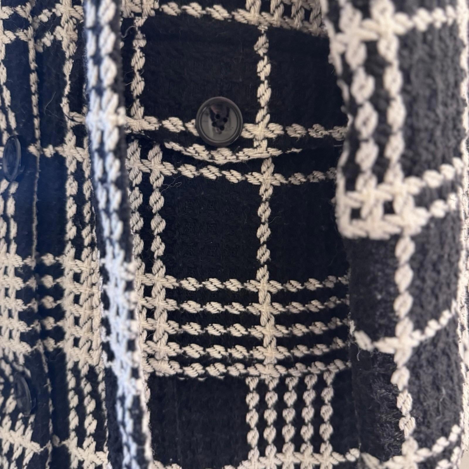 Y2K Body Central Plaid Wool Blend Coat Jacket L Black White Belted Vintage Loop