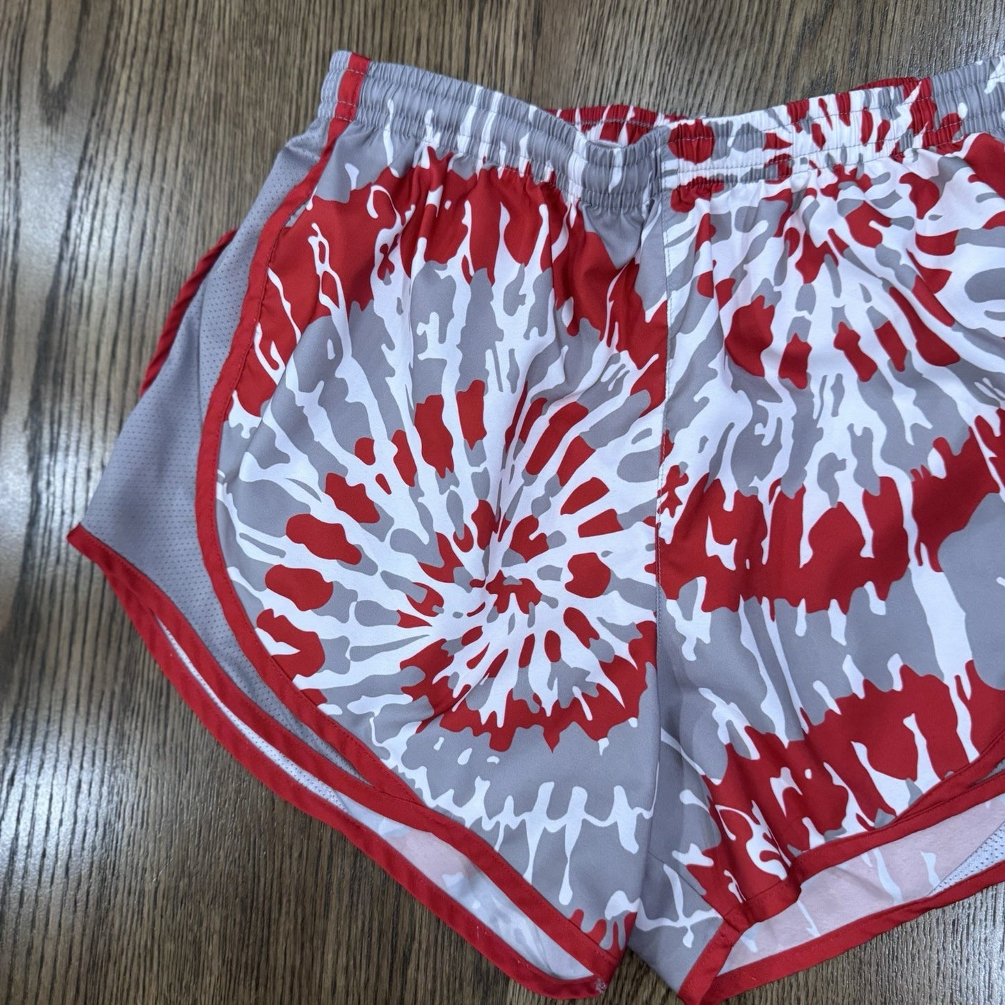 Varsity Spirit Cheer Shorts Women’s Small Red Gray White Tie Dye Print Lined