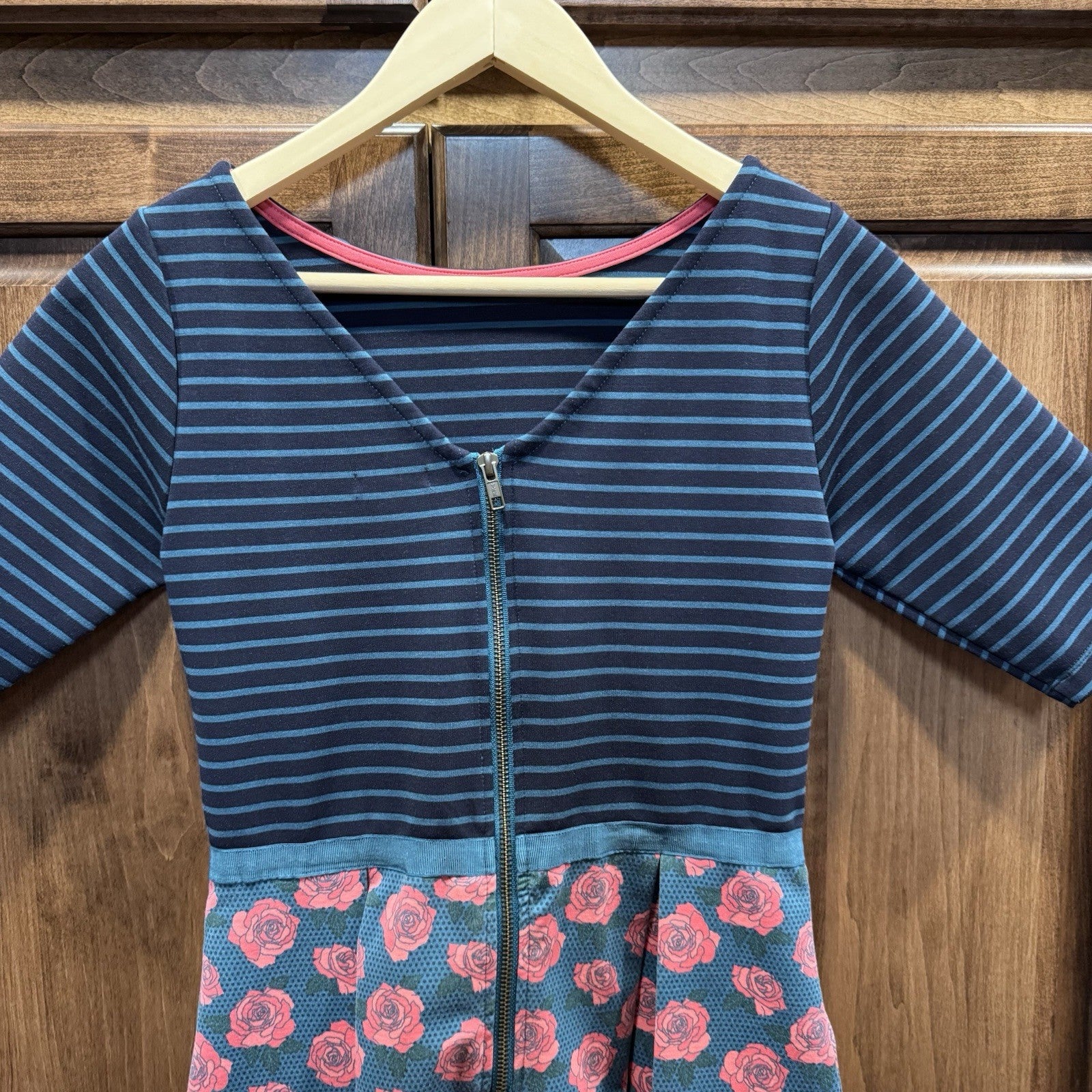 Matilda Jane Girls Dress Small Striped Floral Short Sleeve Fit & Flare Rose