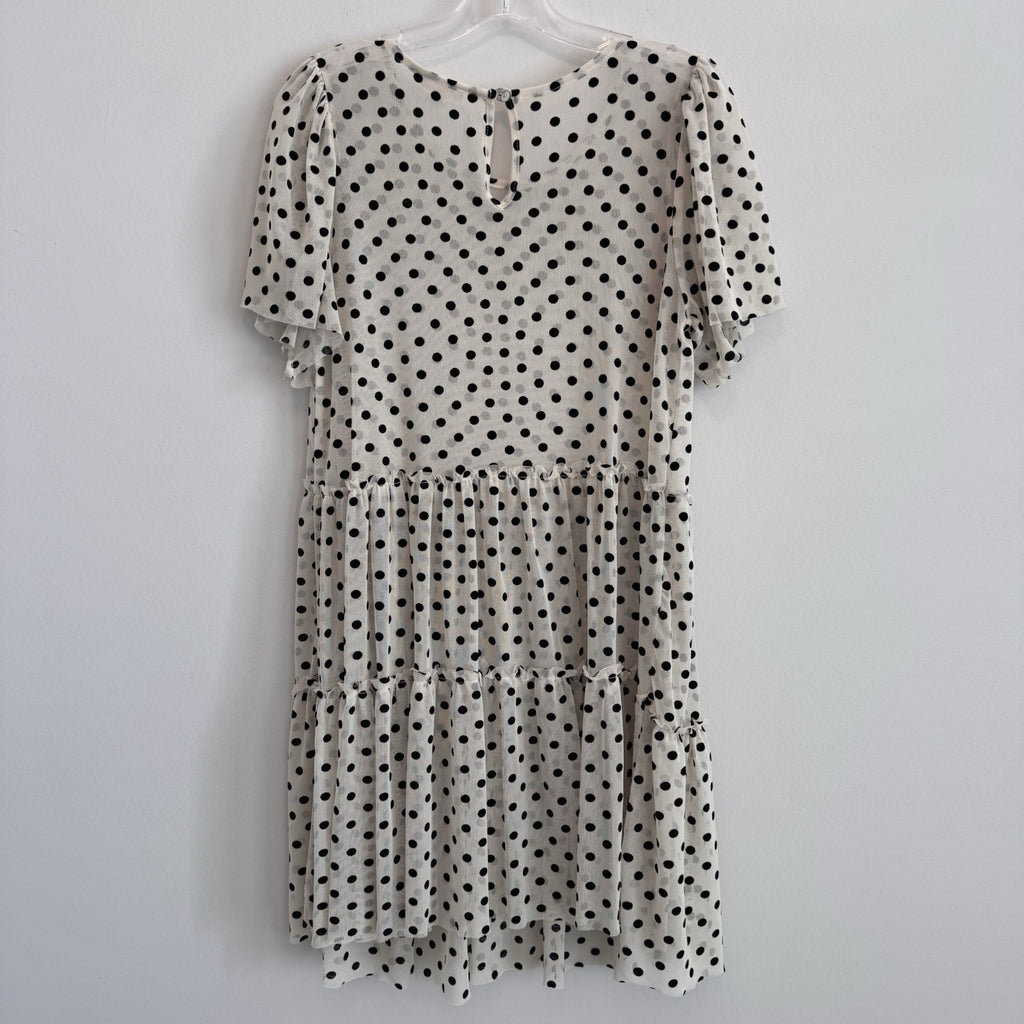 Altar'd State Polka Dot Mesh Tiered Mini Dress Small Tan Black Women’s