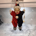 Vintage BVI Inc Porcelain Face Clown on Wooden Swing Red Black Harlequin Jester