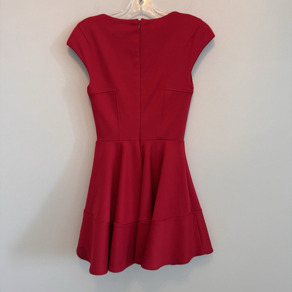 Topshop Womens US 2 Red V-Neck Fit & Flare Mini Skater Dress Cap Sleeve